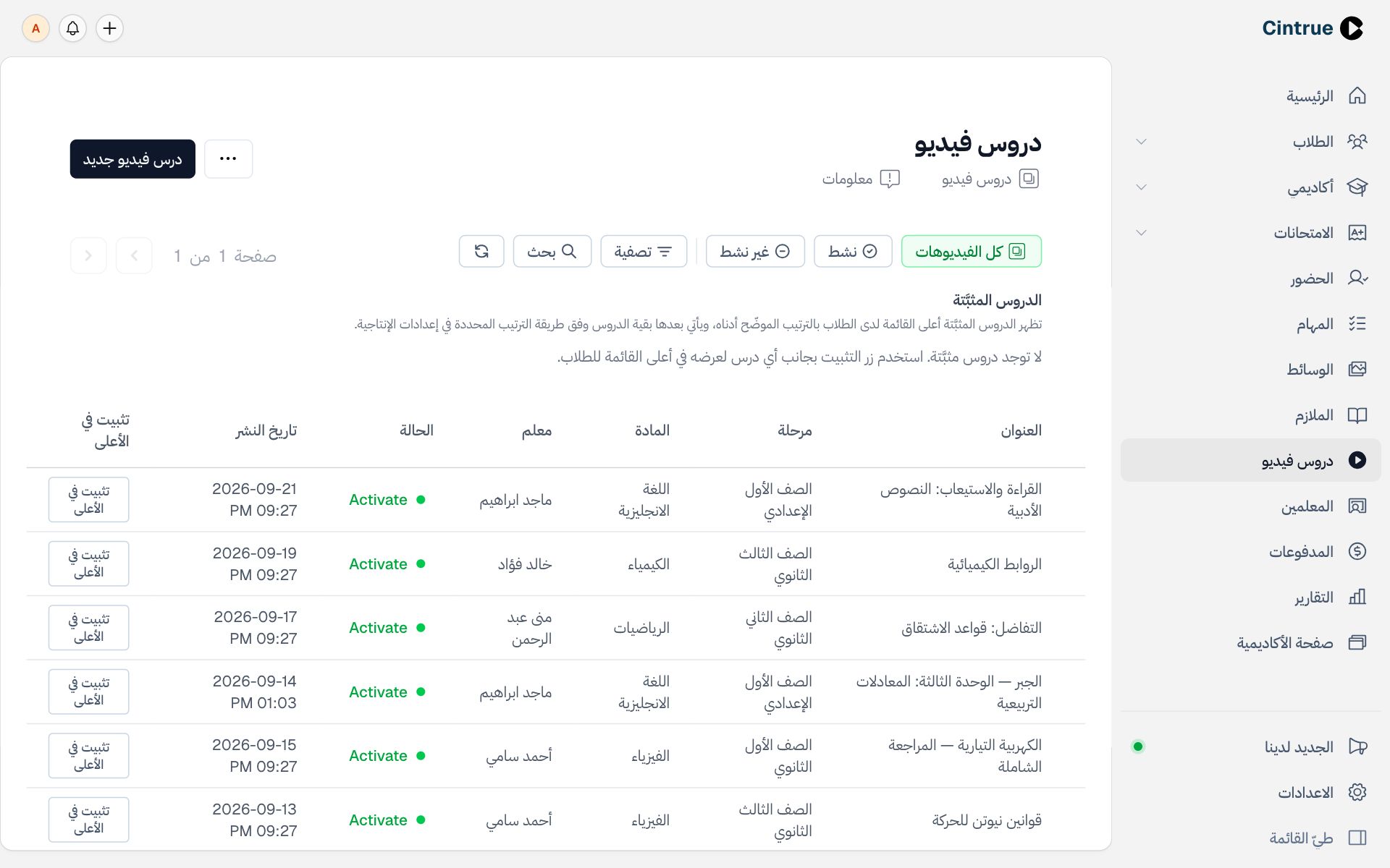 انشر الدروس والاختبارات